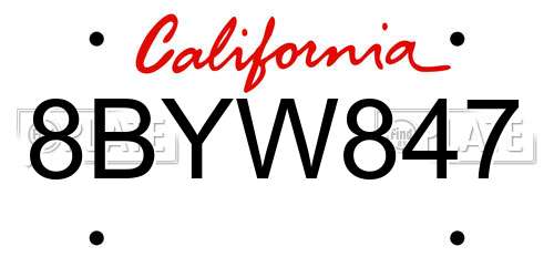 8BYW847 California License Plate