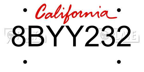 8BYY232 California License Plate
