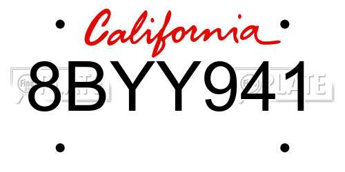 8BYY941 California License Plate