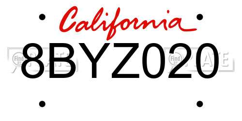 8BYZ020 California License Plate
