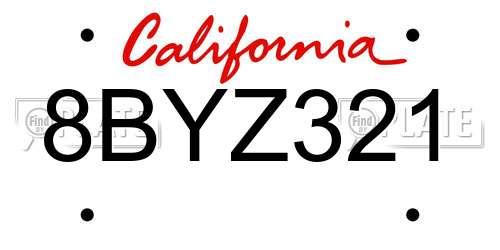 8BYZ321 California License Plate