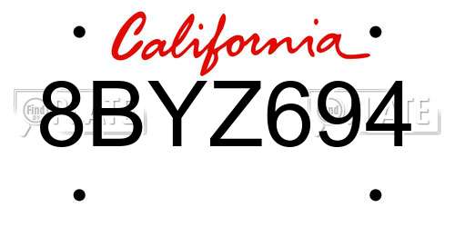 8BYZ694 California License Plate
