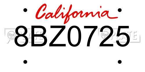 8BZ0725 California License Plate