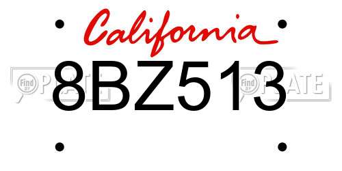 8BZ513 California License Plate