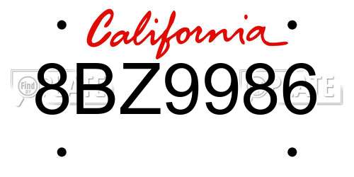 8BZ9986 California License Plate