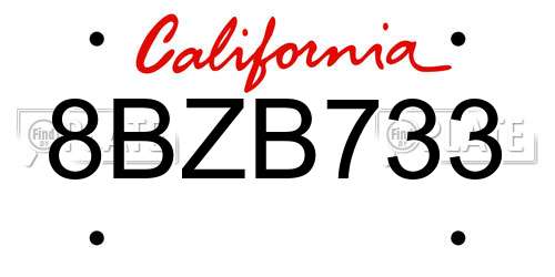 8BZB733 California License Plate