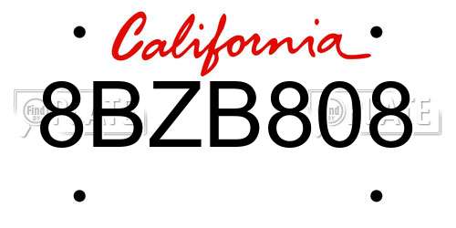 8BZB808 California License Plate