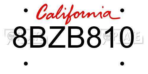 8BZB810 California License Plate