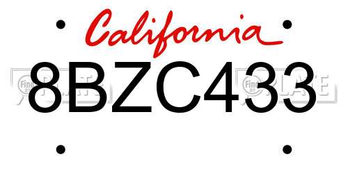 8BZC433 California License Plate