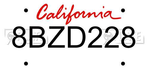8BZD228 California License Plate
