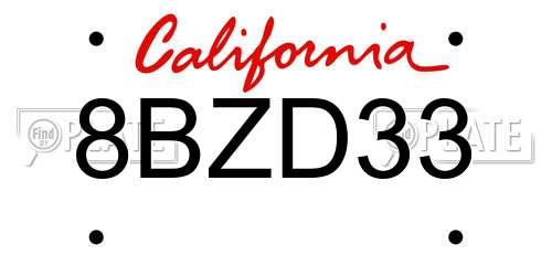 8BZD33 California License Plate