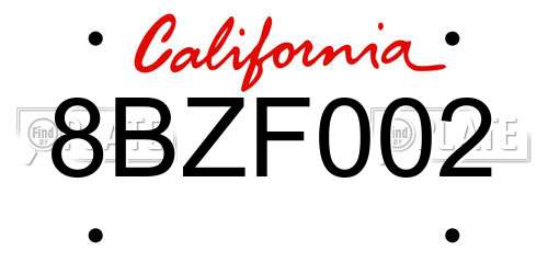 8BZF002 California License Plate
