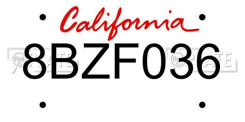 8BZF036 California License Plate