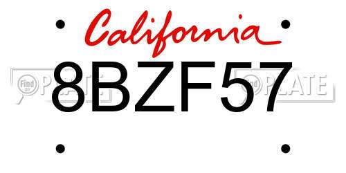 8BZF57 California License Plate