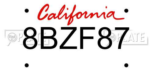 8BZF87 California License Plate