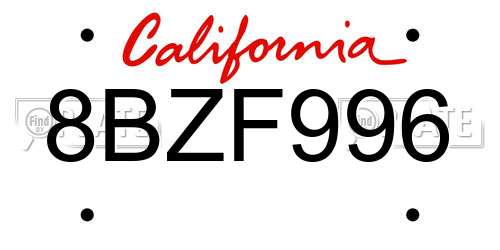 8BZF996 California License Plate