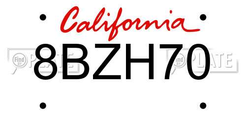 8BZH70 California License Plate