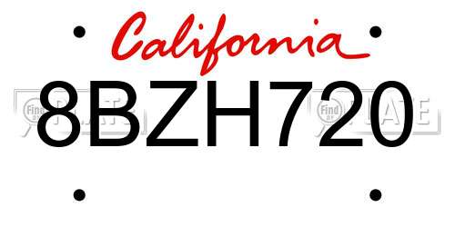 8BZH720 California License Plate
