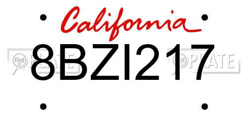 8BZI217 California License Plate