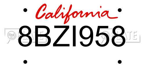 8BZI958 California License Plate
