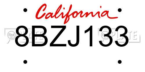 8BZJ133 California License Plate