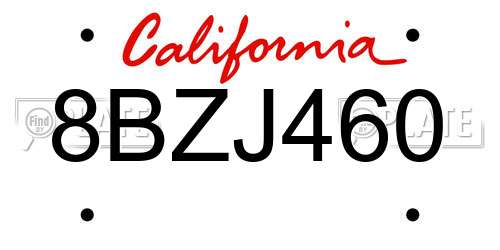 8BZJ460 California License Plate