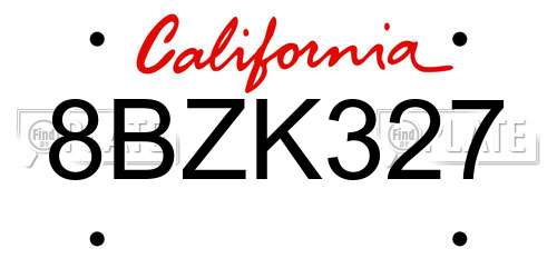 8BZK327 California License Plate