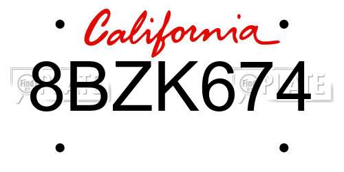 8BZK674 California License Plate