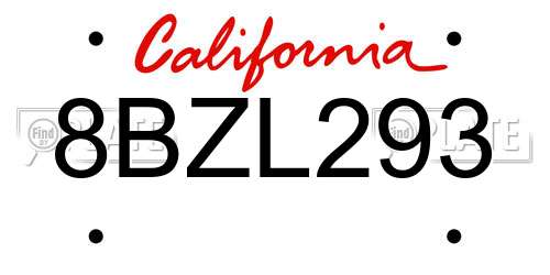 8BZL293 California License Plate
