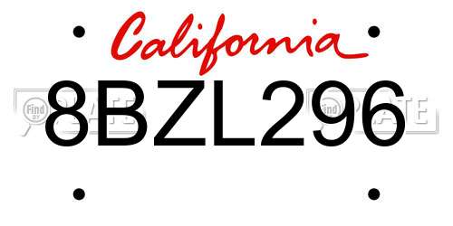 8BZL296 California License Plate