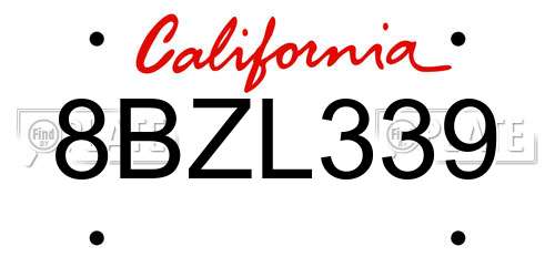 8BZL339 California License Plate