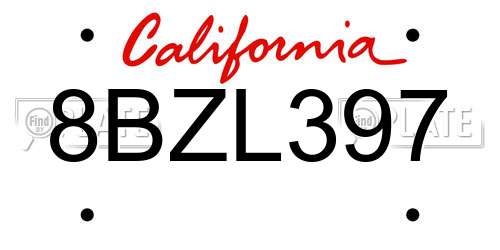 8BZL397 California License Plate