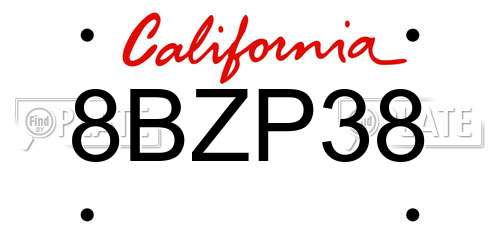8BZP38 California License Plate