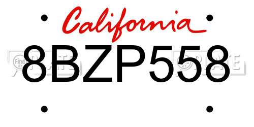 8BZP558 California License Plate