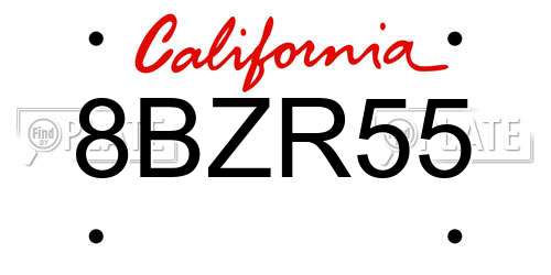 8BZR55 California License Plate