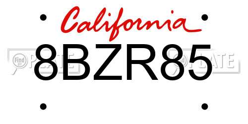8BZR85 California License Plate