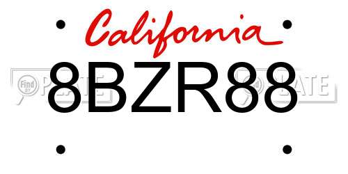 8BZR88 California License Plate