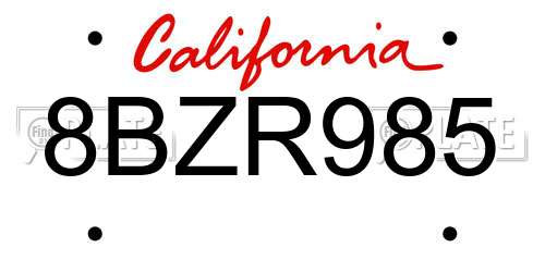 8BZR985 California License Plate