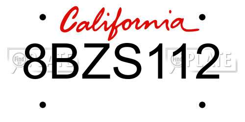 8BZS112 California License Plate