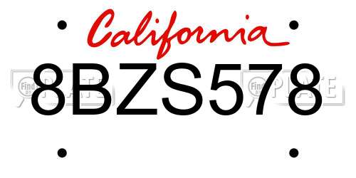 8BZS578 California License Plate