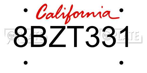 8BZT331 California License Plate