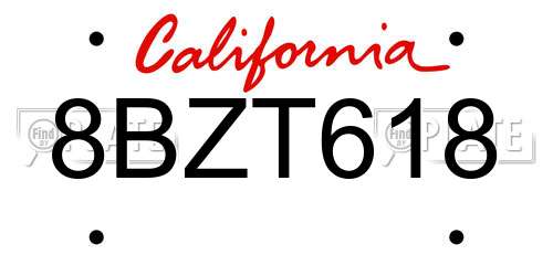 8BZT618 California License Plate