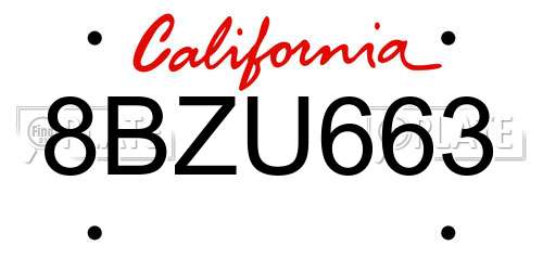 8BZU663 California License Plate