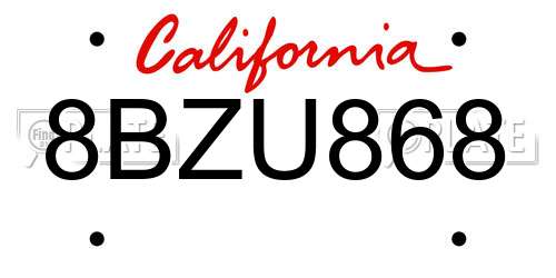 8BZU868 California License Plate