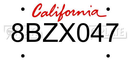 8BZX047 California License Plate