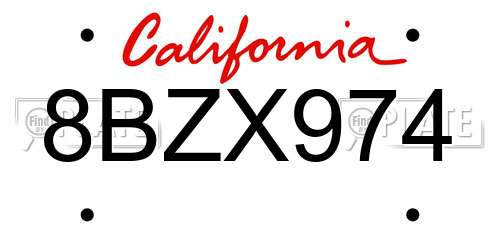 8BZX974 California License Plate
