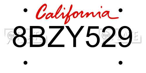 8BZY529 California License Plate