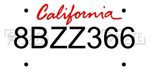 8BZZ366 California License Plate