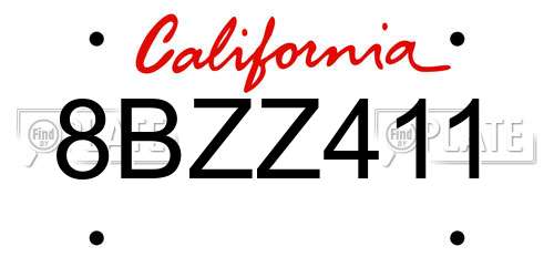 8BZZ411 California License Plate