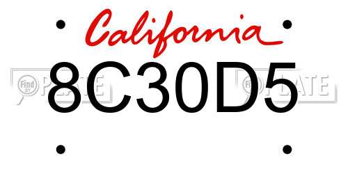 8C30D5 California License Plate